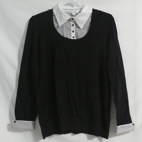 JOSEPH A. | medium | Pullover Sweater With Faux Striped Shirt | Rolled Cuffs - Picture 1 of 16